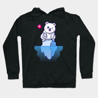Cute Polar Bear With Love Sign On Ice Cartoon Hoodie